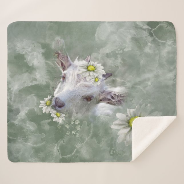 Manta Sherpa Daisy the Baby Goat Watercolor Retrato (Anverso (horizontal))