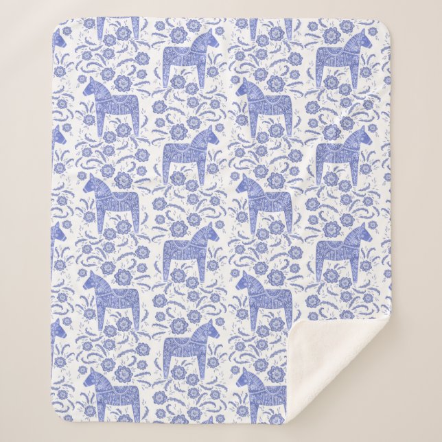 Manta Sherpa Dala sueca Horse Blue and White Sherpa Blanket (Anverso)