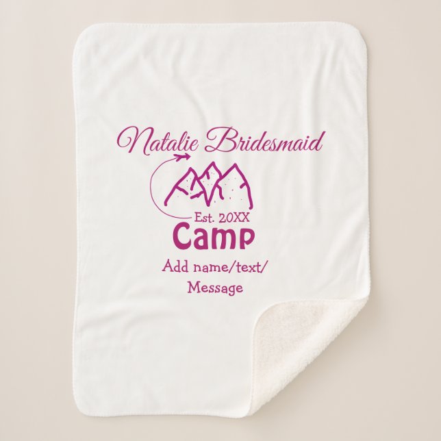 Manta Sherpa Dama de honor de campamento rosa agregar nombre fe (Anverso)