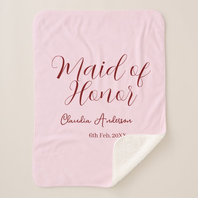 Manta Sherpa Dama de honor malva nombre fecha rosa pastel novia (Anverso)