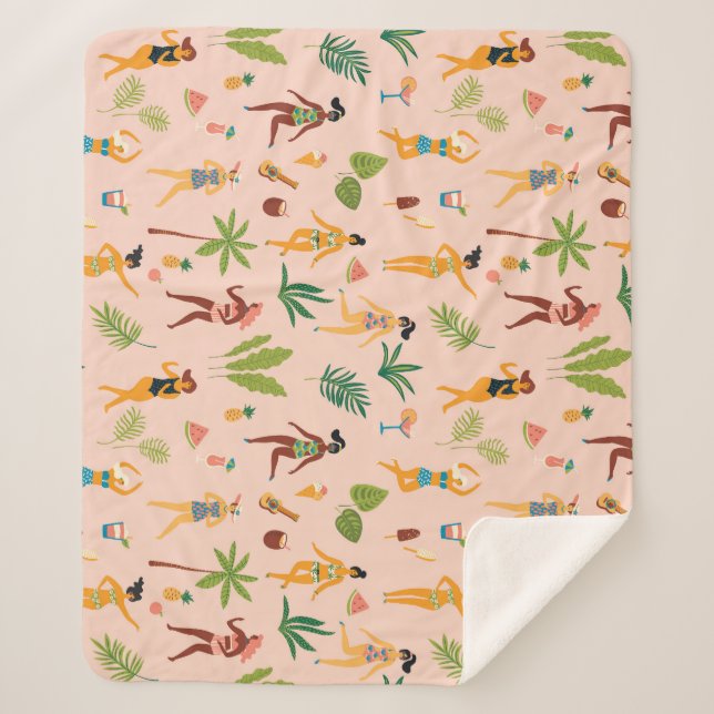 Manta Sherpa Damas bailarinas, patrón de hojas de palma. (Anverso)