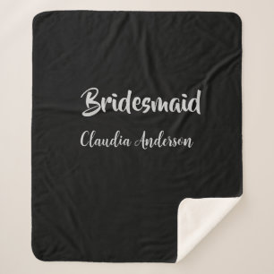 Manta Sherpa Damas de honor nombre boda plata negro