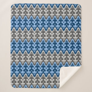 Manta Sherpa Damasco marroquí de ikat, azul y gris / gris