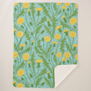 Manta Sherpa Dandelions, verde, amarillo y azul