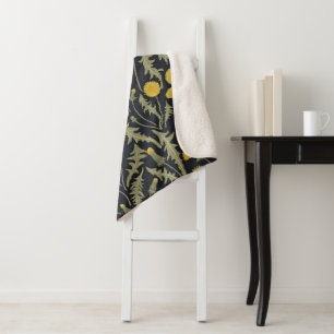 Manta Sherpa Dandelions, verde, amarillo y negro