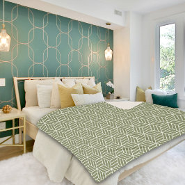 Manta Sherpa Dark Green Cube Line PatternSherpa Blanket