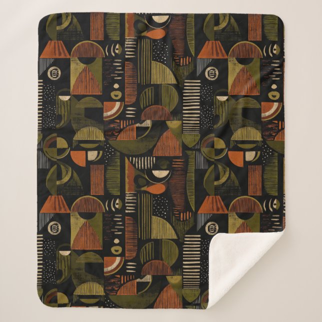 Manta Sherpa Dark Mid Century Geometric Pattern (1) (Anverso)