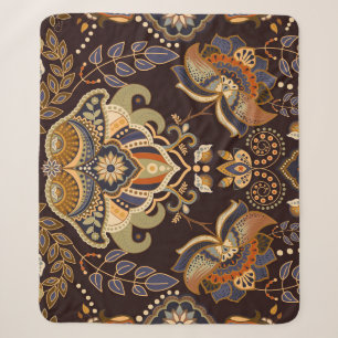 Manta Sherpa Dark Paisley: Indio floral sin soldadura.