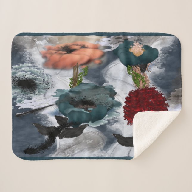 Manta Sherpa de Arte Floral Abstracto (Anverso (horizontal))
