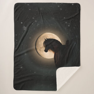 Manta Sherpa de caballo resplandor de luna negra