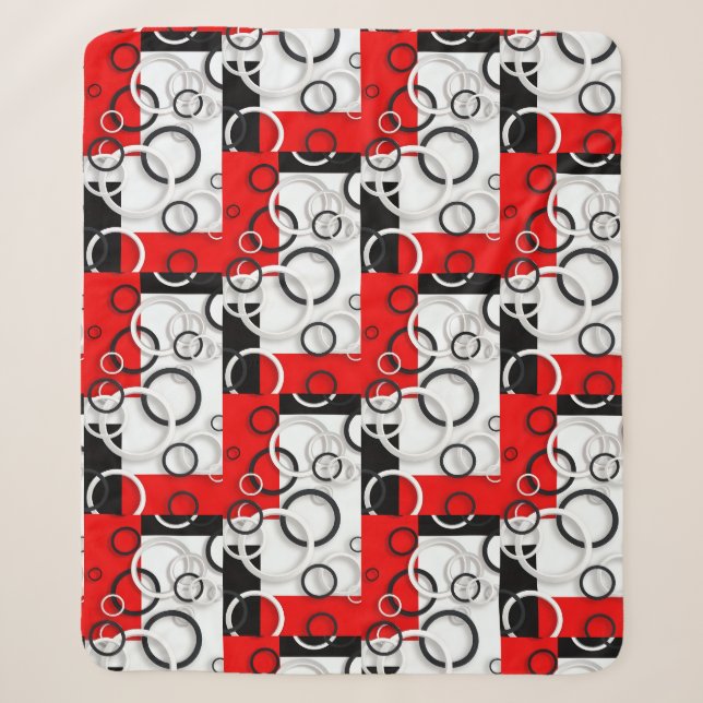 Manta Sherpa de Círculos Rojo Negro (Anverso)