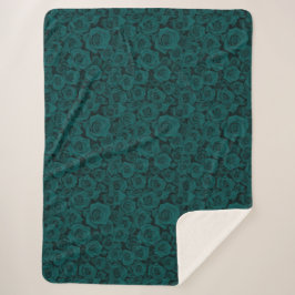 Manta Sherpa de Estampado de Rosa Verde Esmeralda 