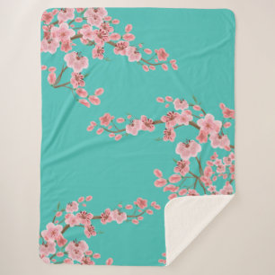 Manta Sherpa de Flor de Cerezo en Acuarela 