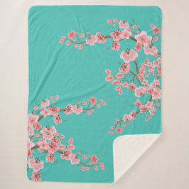 Manta Sherpa de Flor de Cerezo en Acuarela 