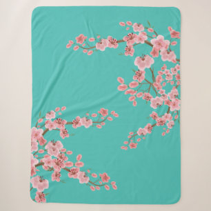 Manta Sherpa de Flor de Cerezo en Acuarela 