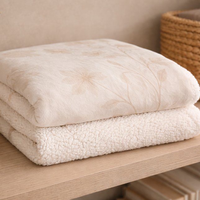 Manta Sherpa de Florales Beige Suave (Soft beige florals drift across watercolor layers for relaxed neutral living)