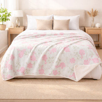 Manta Sherpa de Flores Rosa Suave
