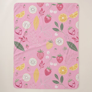 Manta Sherpa de Fresa Rosa y Floral
