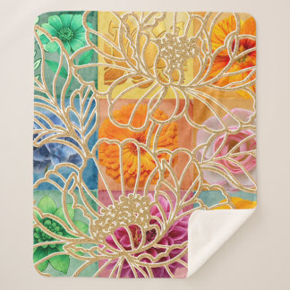 Manta Sherpa de Mosaico Floral Dorado