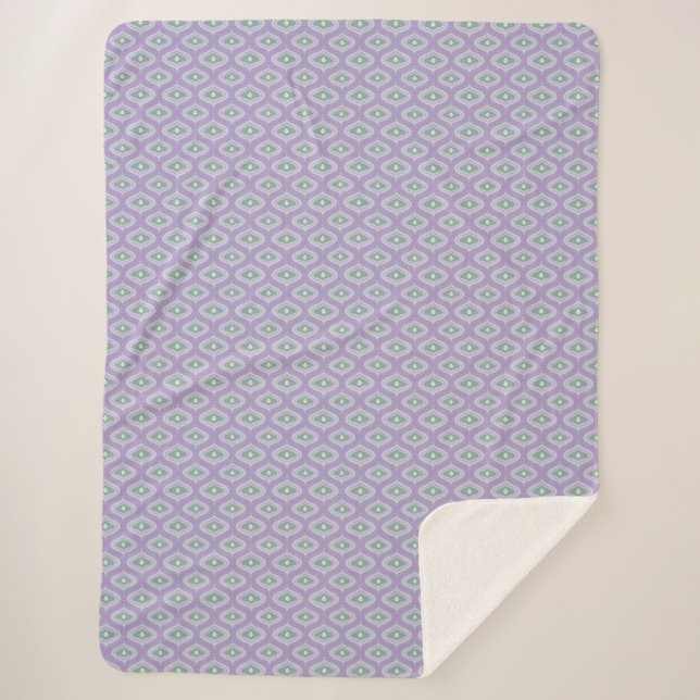 Manta Sherpa de Muchas Curvas Morado y Verde Boho (Anverso)