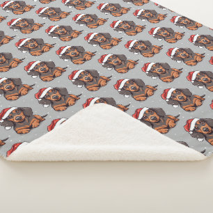Manta Sherpa de Navidad de cachorro de Dachshund l