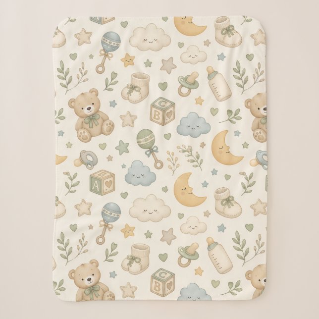 Manta Sherpa de Osito Teddy Dulce | Neutral para A (Anverso)