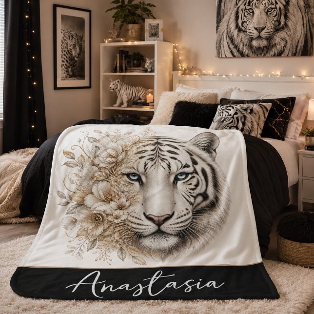 Manta Sherpa de Tigre Blanco Personalizada con Nom (Subido por el creador)