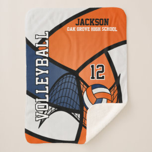 Manta Sherpa 🏐 de voleibol en azul marino, Naranja y blanco