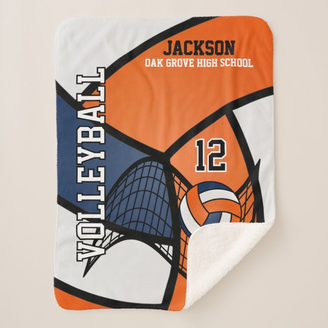 Manta Sherpa 🏐 de voleibol en azul marino, Naranja y blanco (Anverso)