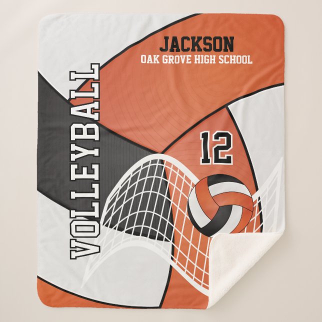 Manta Sherpa 🏐 de voleibol en negro, Naranja y blanco (Anverso)