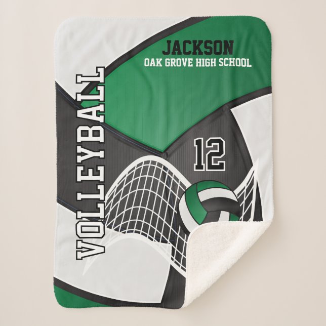 Manta Sherpa 🏐 de voleibol en negro, verde y blanco (Anverso)