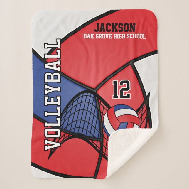 Manta Sherpa 🏐 de voleibol en rojo, blanco y azul (Anverso)
