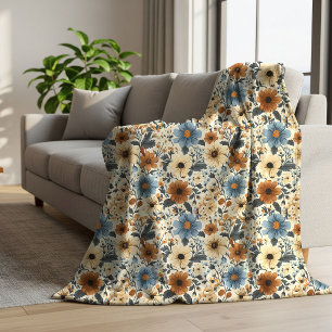 Manta Sherpa Decoración de Hogar Boho Floral Azul Marino Opulen