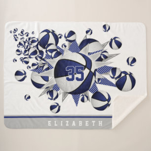 Manta Sherpa decoración deportiva azul blanco baloncesto