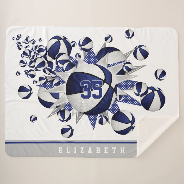 Manta Sherpa decoración deportiva azul blanco baloncesto (Anverso (horizontal))