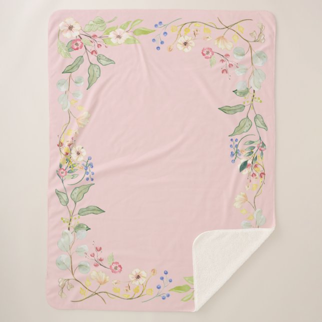 Manta Sherpa Decoración floral de la granja de la acuarela (Anverso)