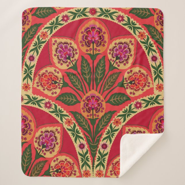 Manta Sherpa Decorative ornamental oriental style seamless flor (Anverso)