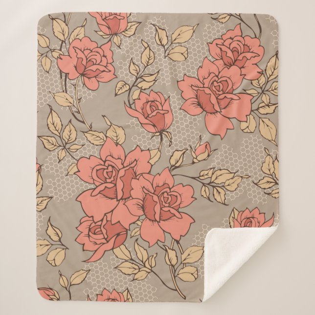 Manta Sherpa Decorative seamless pattern with lace bouquet of r (Anverso)