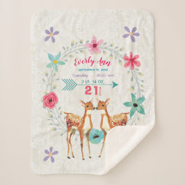 Manta Sherpa Deer Fawn Twin Baby Girl Stats Watercolor Wreath