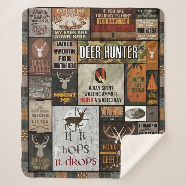 Manta Sherpa Deer Hunter Blanket Navidades Regalos Para Hunter, (Anverso)