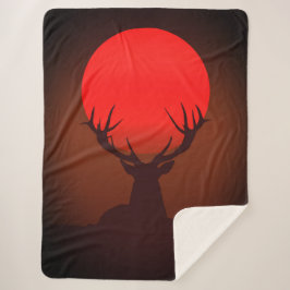 Manta Sherpa Deer Silhouette with Fiery Red Sunset