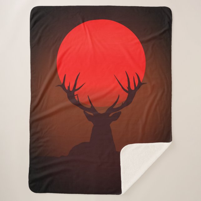 Manta Sherpa Deer Silhouette with Fiery Red Sunset (Anverso)