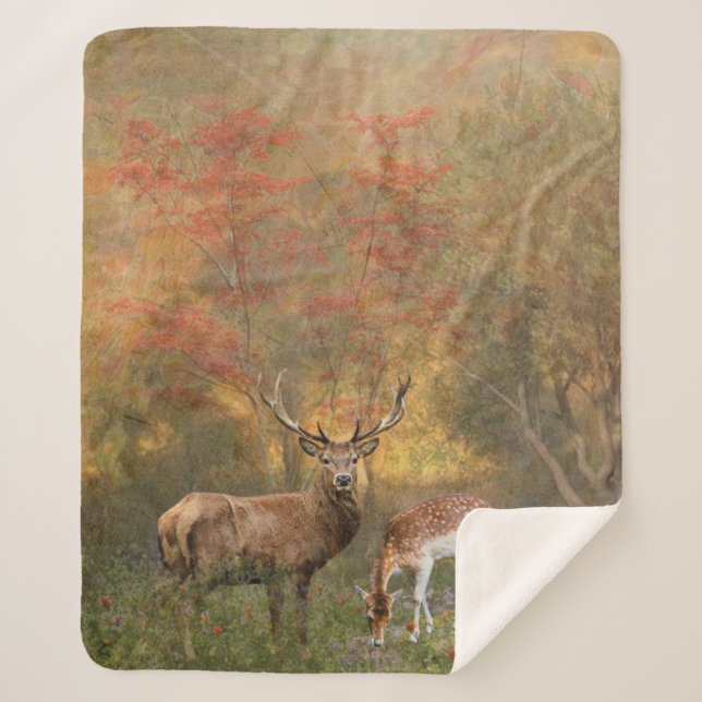 Manta Sherpa Deers en el bosque otoñal (Anverso)