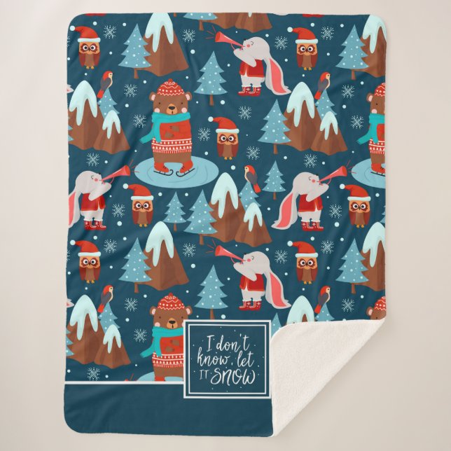 Manta Sherpa Dejar que nieva el patrón animal lindo con el nomb (Anverso)