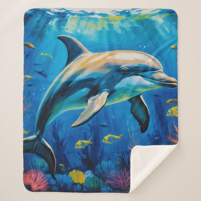 Manta Sherpa Delfín de pintura de aceite (Anverso)