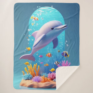 Manta Sherpa Delfín juguetón entre peces tropicales coloridos