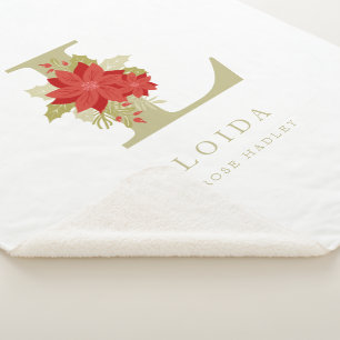 Manta Sherpa Delicate Poinsettias L Initial Christmas Girl Gift