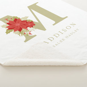Manta Sherpa Delicate Poinsettias M Initial Christmas Girl Gift