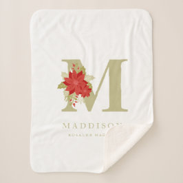 Manta Sherpa Delicate Poinsettias M Initial Christmas Girl Gift