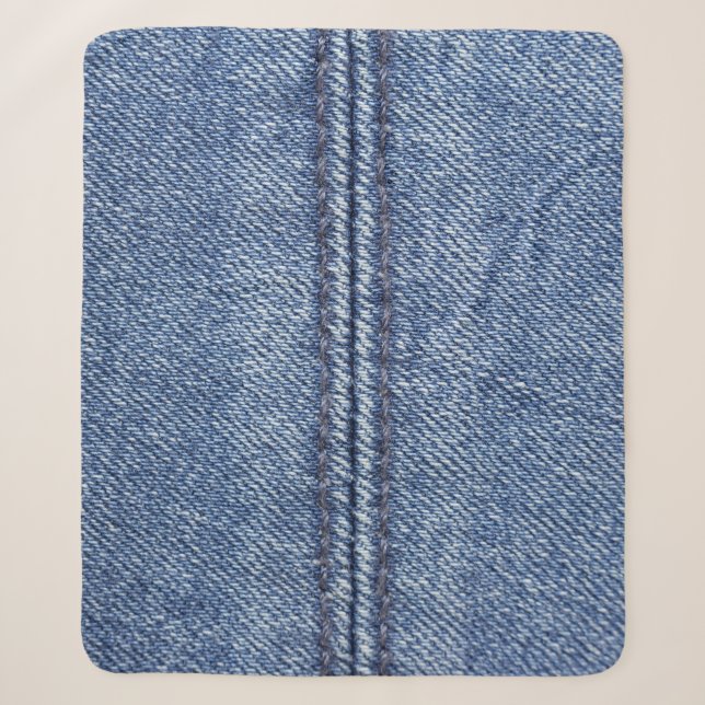 Manta Sherpa Denim Azul Macro, Textura De Cierre. (Anverso)